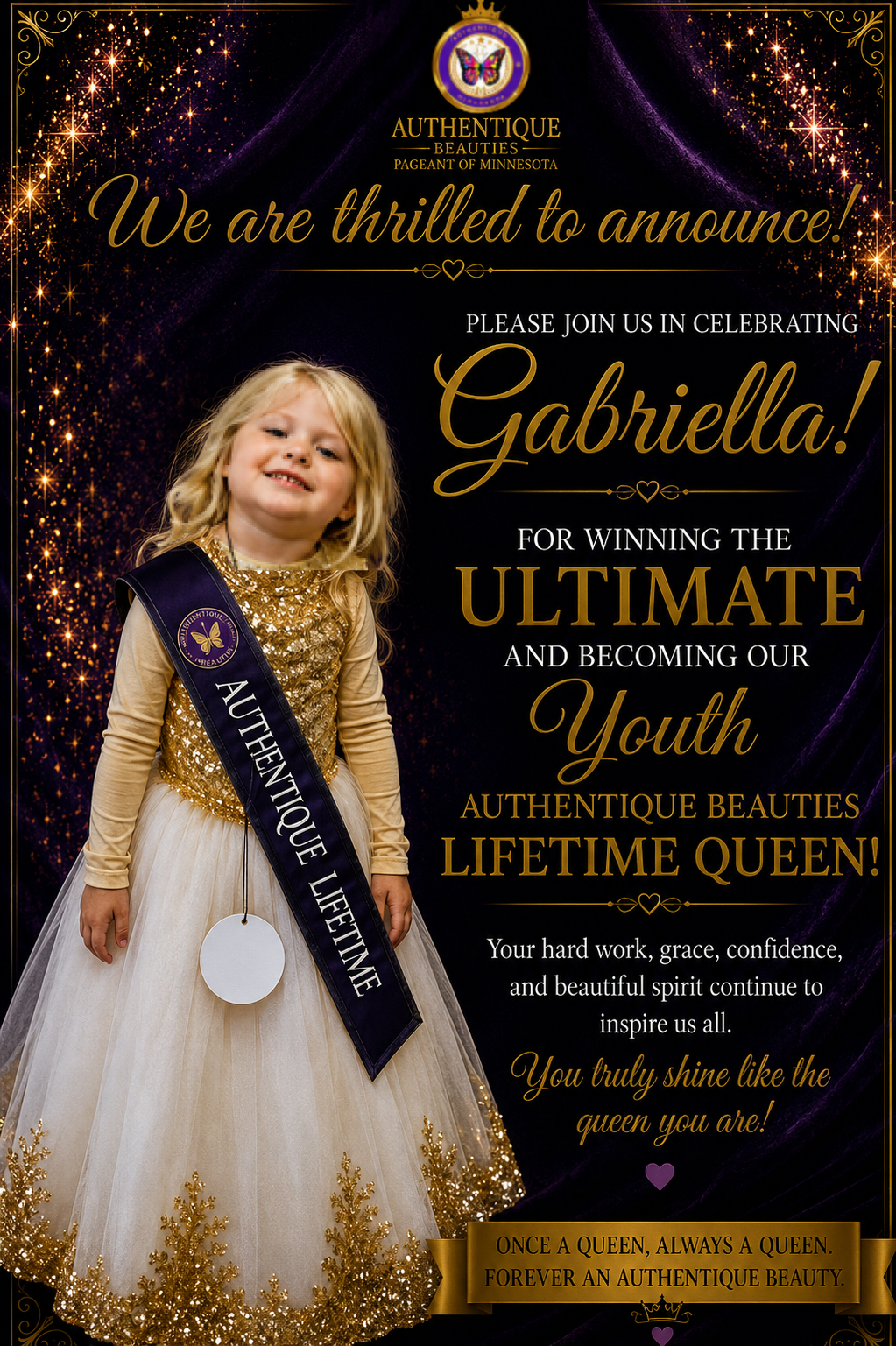 Gabriella crowned Youth Authéntique Beauties Lifetime Queen